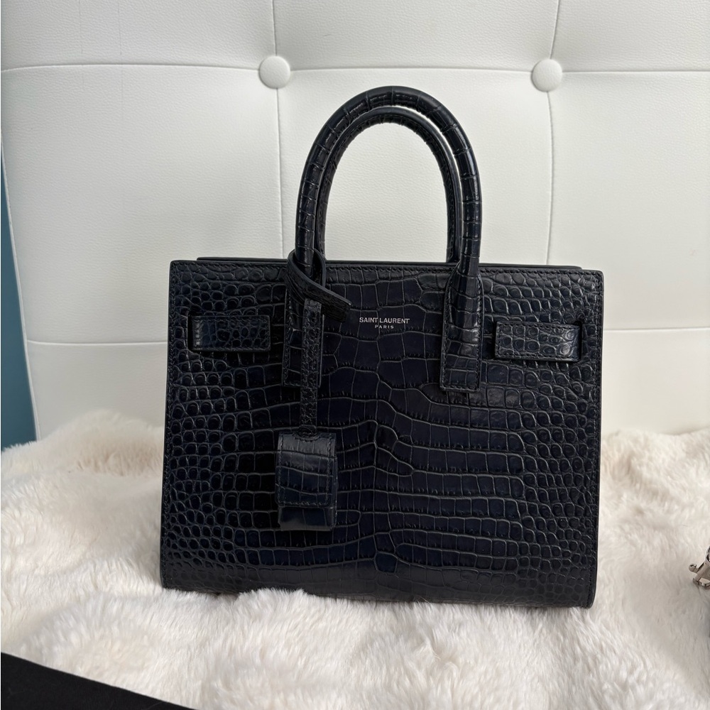 Saint Laurent Midnight Croc Embossed Tote